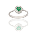 Anello Oro Bianco Oro 18 carati Tondo Centro E Contorno Zirconi Bianchi, Zircone Verde spessore gambo mm. 2,2  spessore pietre 7,7