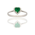 Anello Oro Bianco Oro 18 carati Cuore Centro E Contorno Zirconi Bianchi, Zircone Verde 