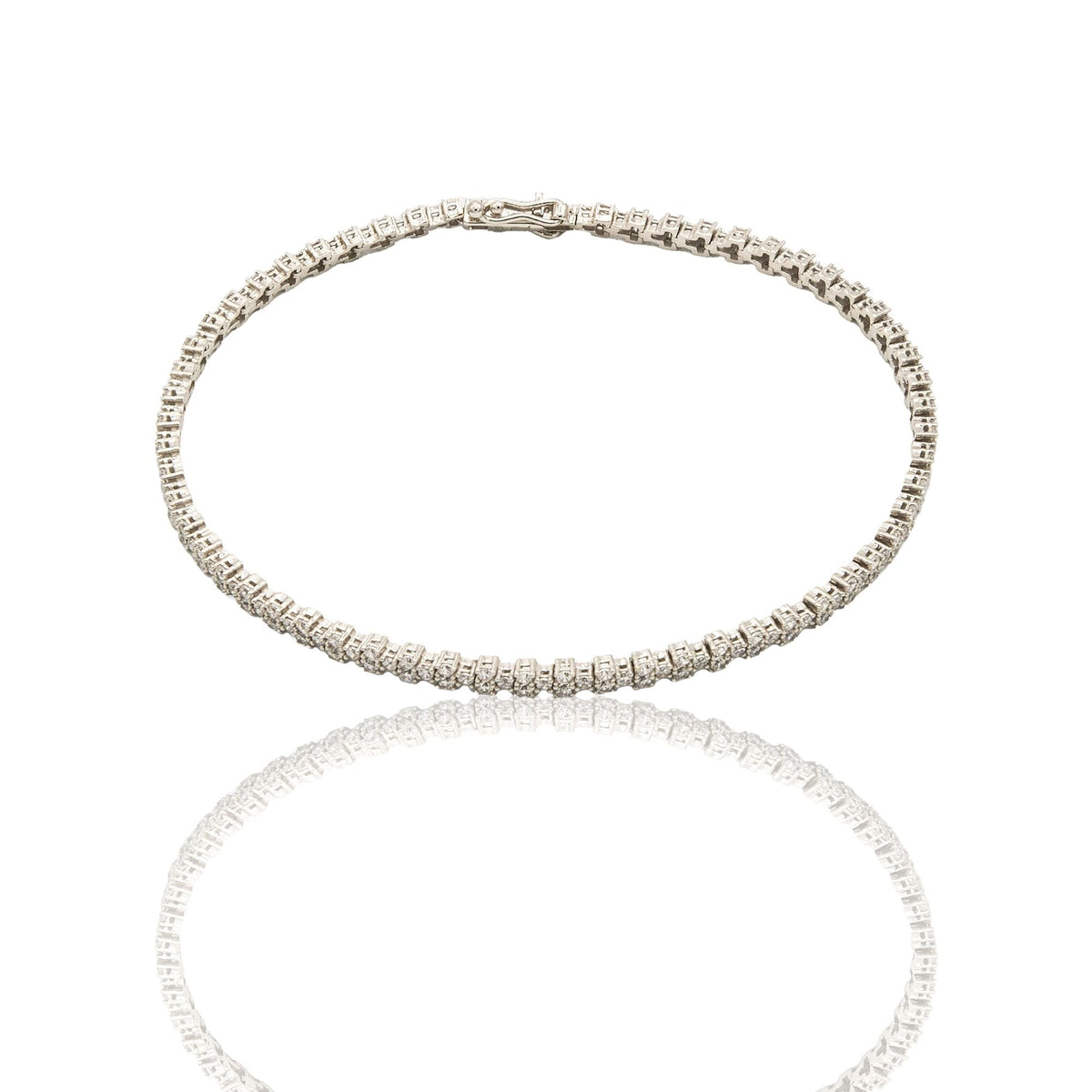 Bracciale Oro Bianco Oro 18 carati Tennis 2+1 Zirconi Bianchi lunghezza 18cm