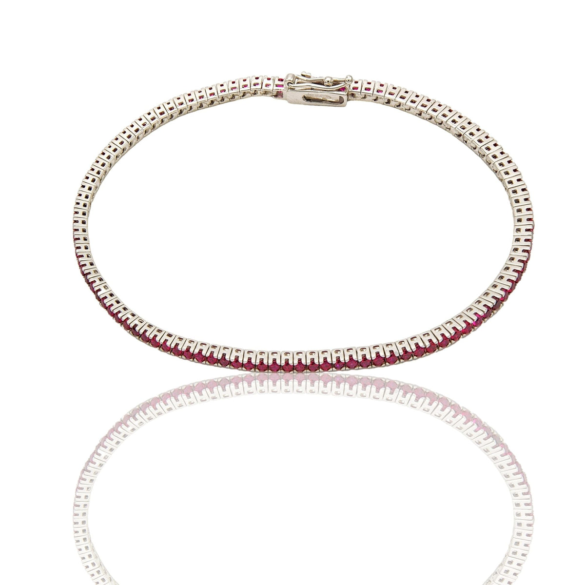Bracciale  in oro BIANCO Oro 18 carati Tennis rigido Zirconi fucsia lunghezza 18,5cm spessore mm 1,7 Gr. 6,4