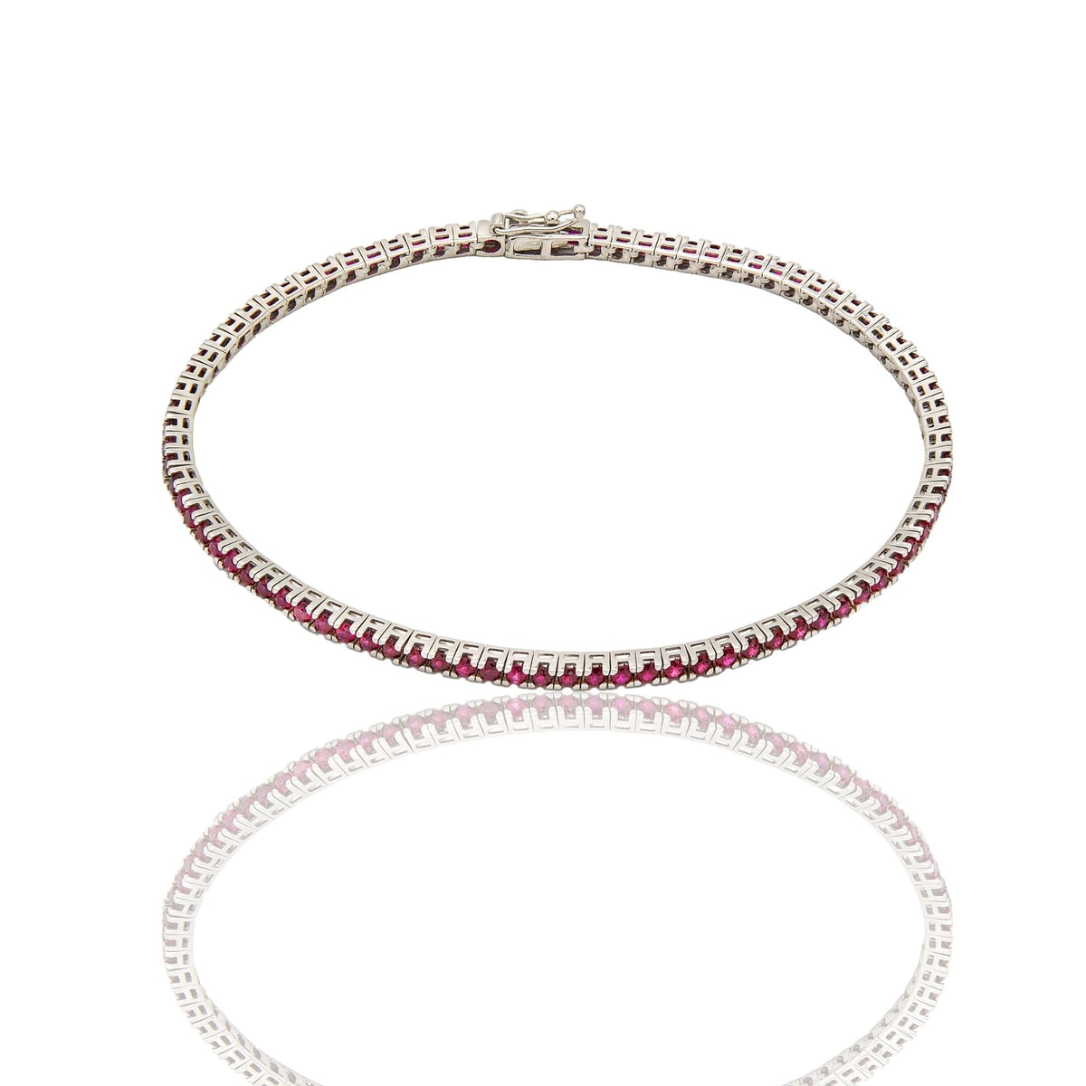 Bracciale Oro Bianco Oro 18 carati Tennis rigido Zirconi fucsia lunghezza 20cm spessore mm 2,3