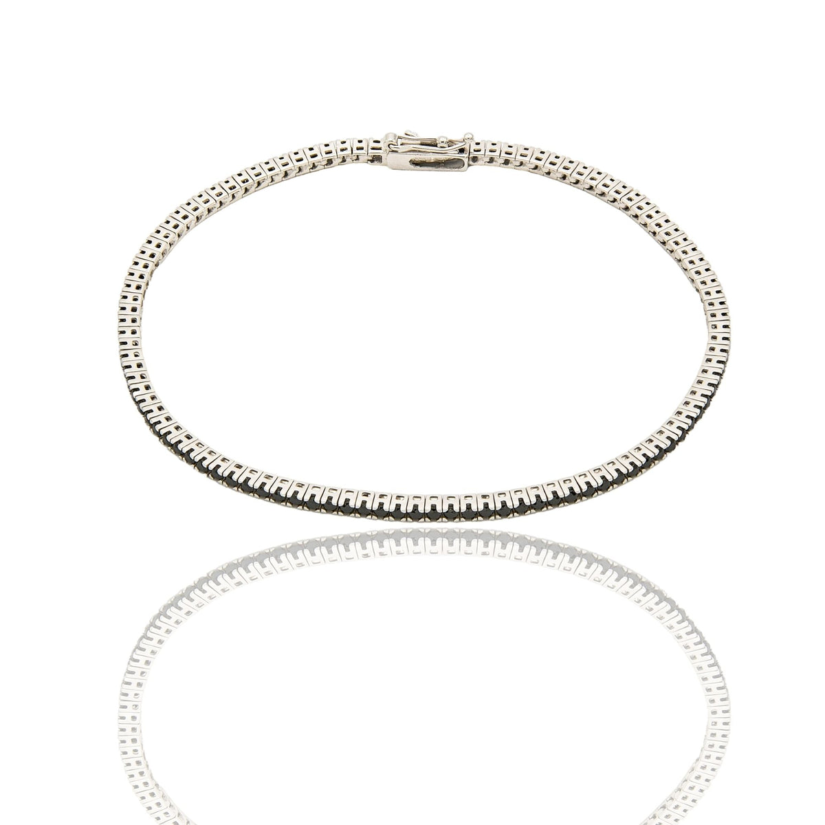 Bracciale Oro Bianco Oro 18 carati Tennis rigido Zirconi Neri lunghezza 19cm spessore mm 2,05