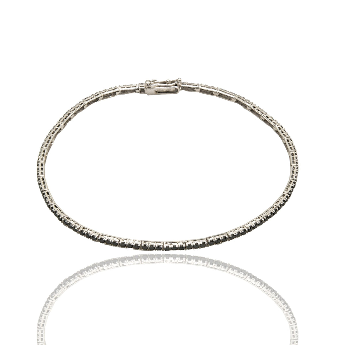 Bracciale Oro Bianco Oro 18 carati Tennis A Terzine Zirconi Neri cm. 18,5
