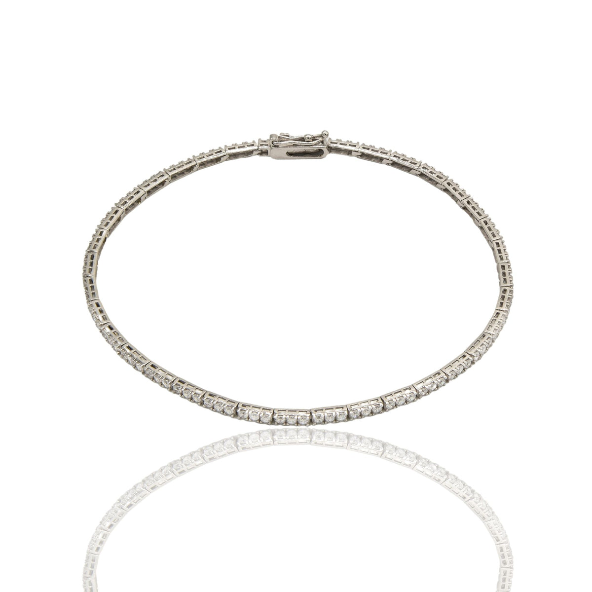 Bracciale Oro Bianco Oro 18 carati Tennis A Terzine Zirconi Bianchi cm. 18