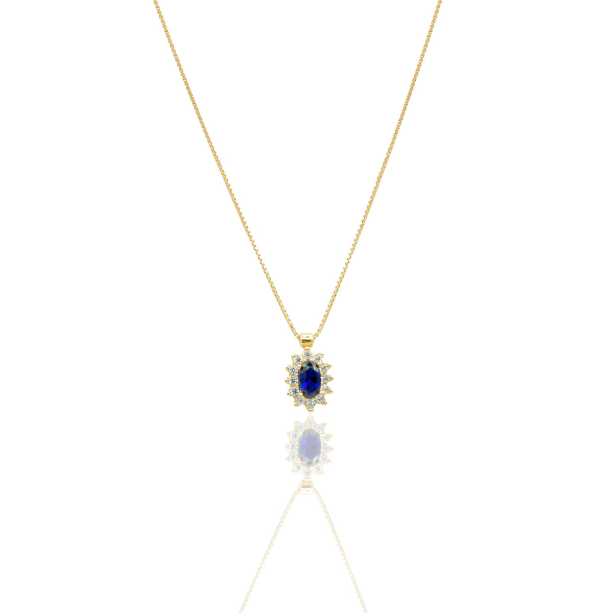 Collana Oro Giallo Oro 18 carati Modello Kate Centro E Contorno Zircone Blu, Pavè Zirconi bianchi 