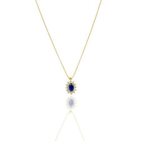 Collana Oro Giallo Oro 18 carati Modello Kate Centro E Contorno Zircone Blu, Pavè Zirconi bianchi 