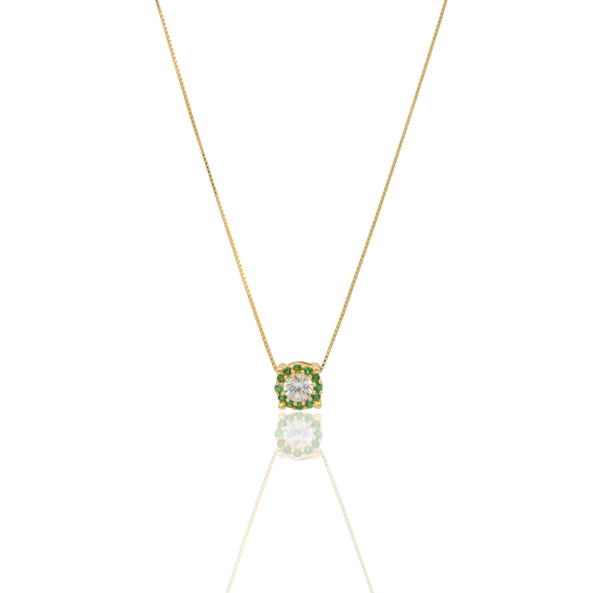Collana Oro Giallo Oro 18 carati Toppa Centro E Contorno Pavè Zirconi Verdi