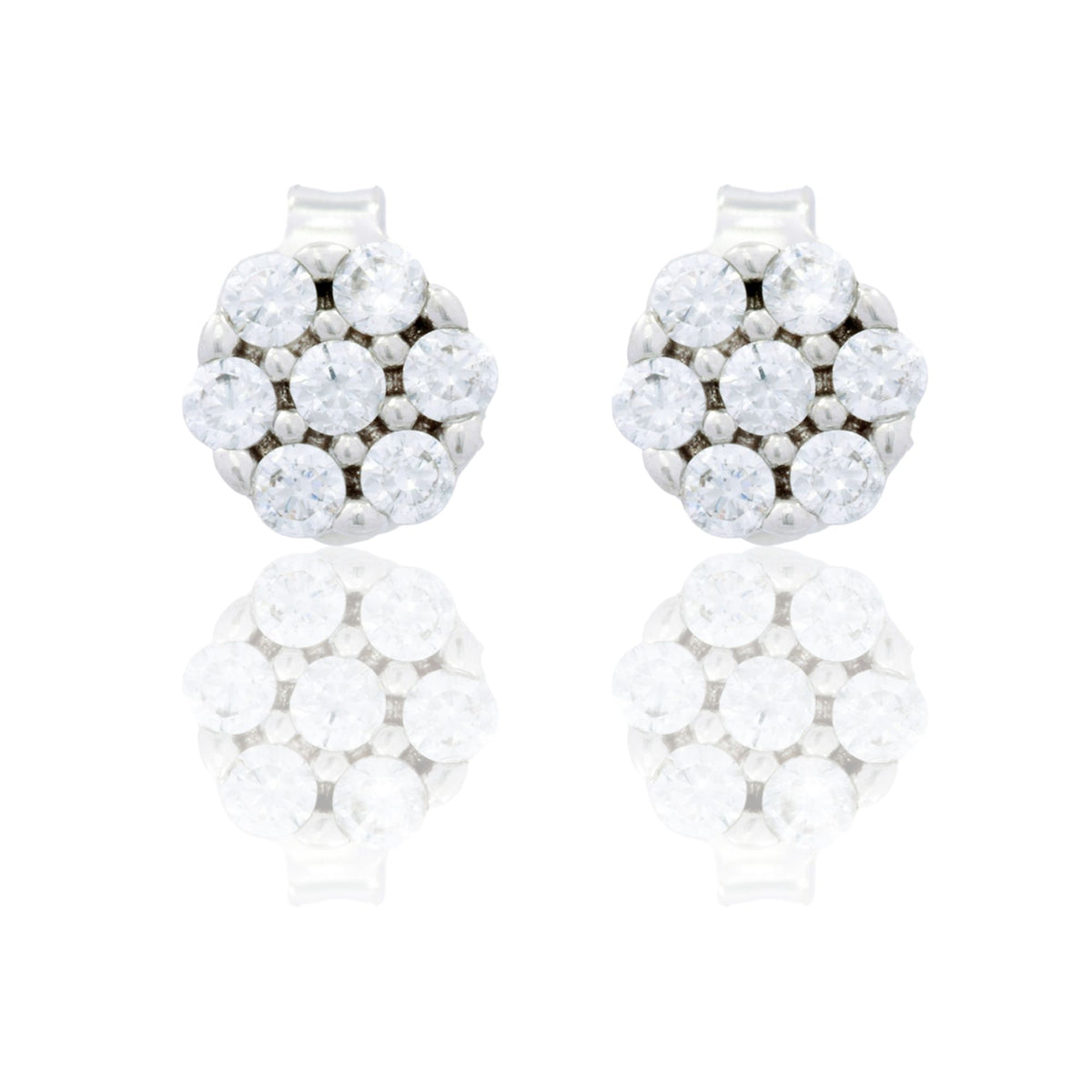 Orecchini Oro Bianco Oro 18 carati Toppa pavè Zirconi Bianchi mm. 7