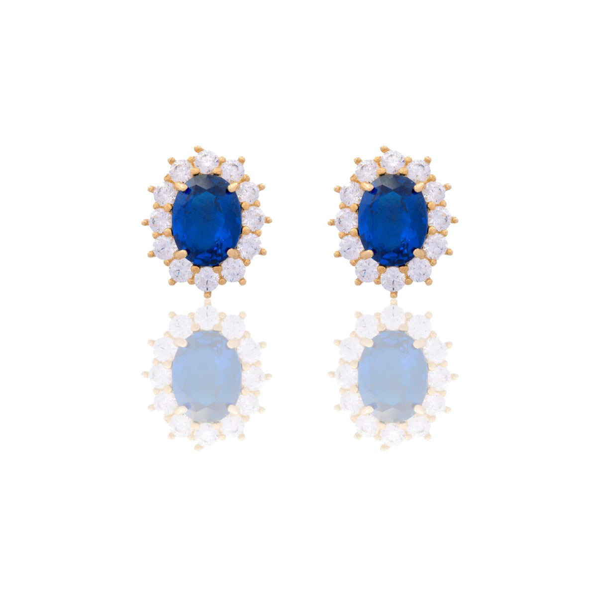 Orecchini Oro Giallo Oro 18 carati Modello Kate Centro E Contorno Zirconi Bianchi, Zircone Blu 