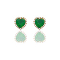Orecchini Oro Giallo Oro 18 carati Cuore Centro E Contorno Zirconi Bianchi, Zircone Verde 