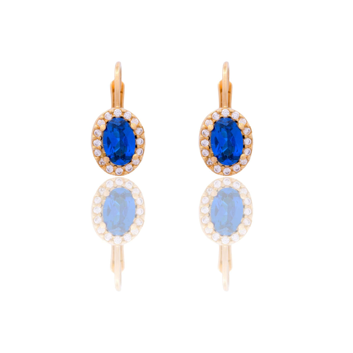 Orecchini Oro Giallo Oro 18 carati Modello Kate Centro E Contorno Zirconi Bianchi, Zircone Blu 