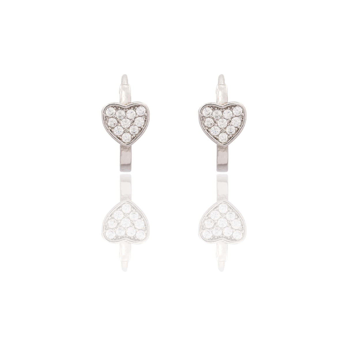 Orecchini Oro Bianco Oro 18 carati Cerchietto Con Cuore Zirconi Bianchi