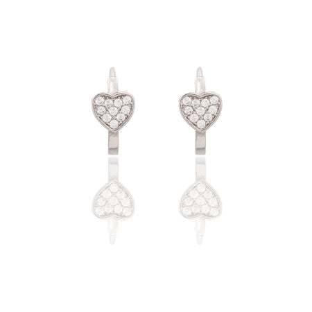 Orecchini Oro Bianco Oro 18 carati Cerchietto Con Cuore Zirconi Bianchi