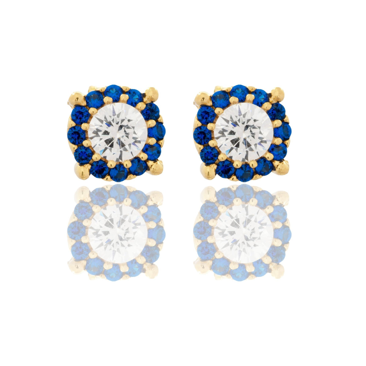 Orecchini Oro Giallo Oro 18 carati Tondi Centro E Contorno tondi Centro E Contorno Zirconi Blu, Zircone Bianco 