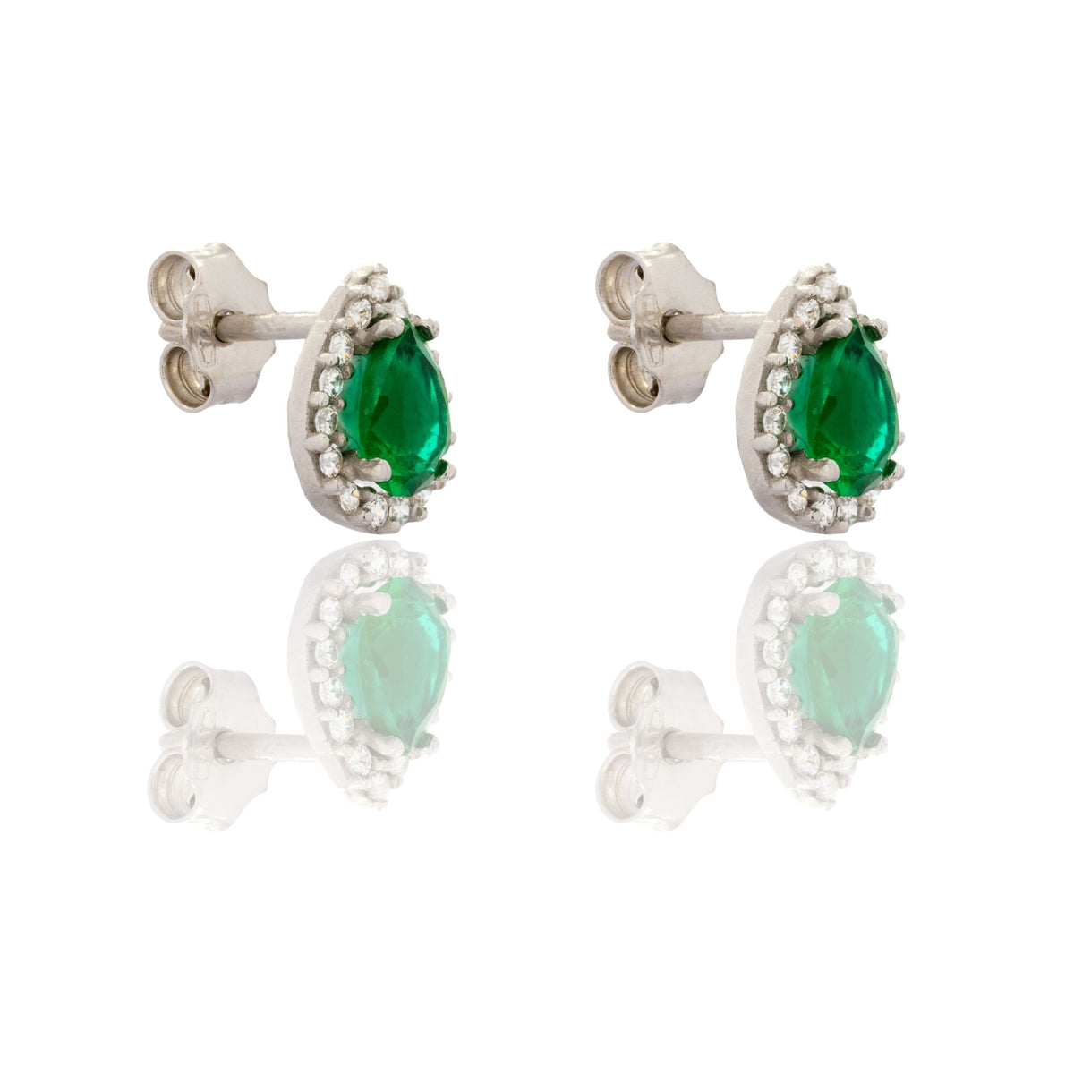 Orecchini Oro Bianco Oro 18 carati Goccia Centro E Contorno Pavè Zirconi bianchi, Zircone Verde, Pietre (product.metafields.custom.pietre) 