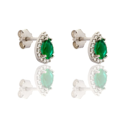 Orecchini Oro Bianco Oro 18 carati Goccia Centro E Contorno Pavè Zirconi bianchi, Zircone Verde, Pietre (product.metafields.custom.pietre) 