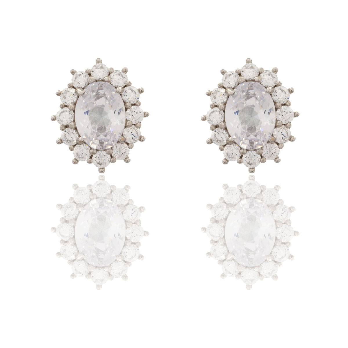 Orecchini Oro Bianco Oro 18 carati Modello Kate Centro E Contorno Zirconi Bianchi, Zircone Bianco 