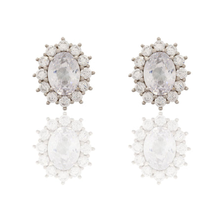 Orecchini Oro Bianco Oro 18 carati Modello Kate Centro E Contorno Zirconi Bianchi, Zircone Bianco 