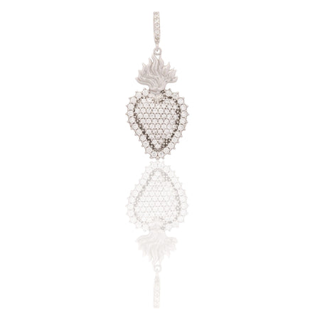 Ciondolo Oro Bianco Oro 18 carati Cuore Sacro Pave' Pavè Zirconi bianchi cm.3,4