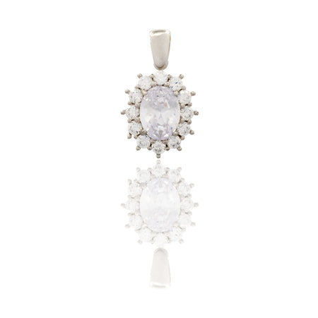 Ciondolo Oro Bianco Oro 18 carati Modello Kate Centro E Contorno Zirconi Bianchi, Zircone Bianco 