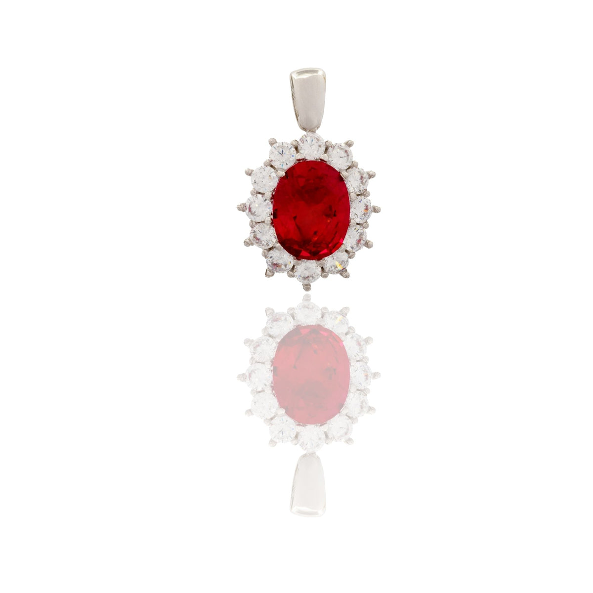 Ciondolo Oro Bianco Oro 18 carati Modello Kate Centro E Contorno Zirconi Bianchi, Zircone Rosso cm.1,7