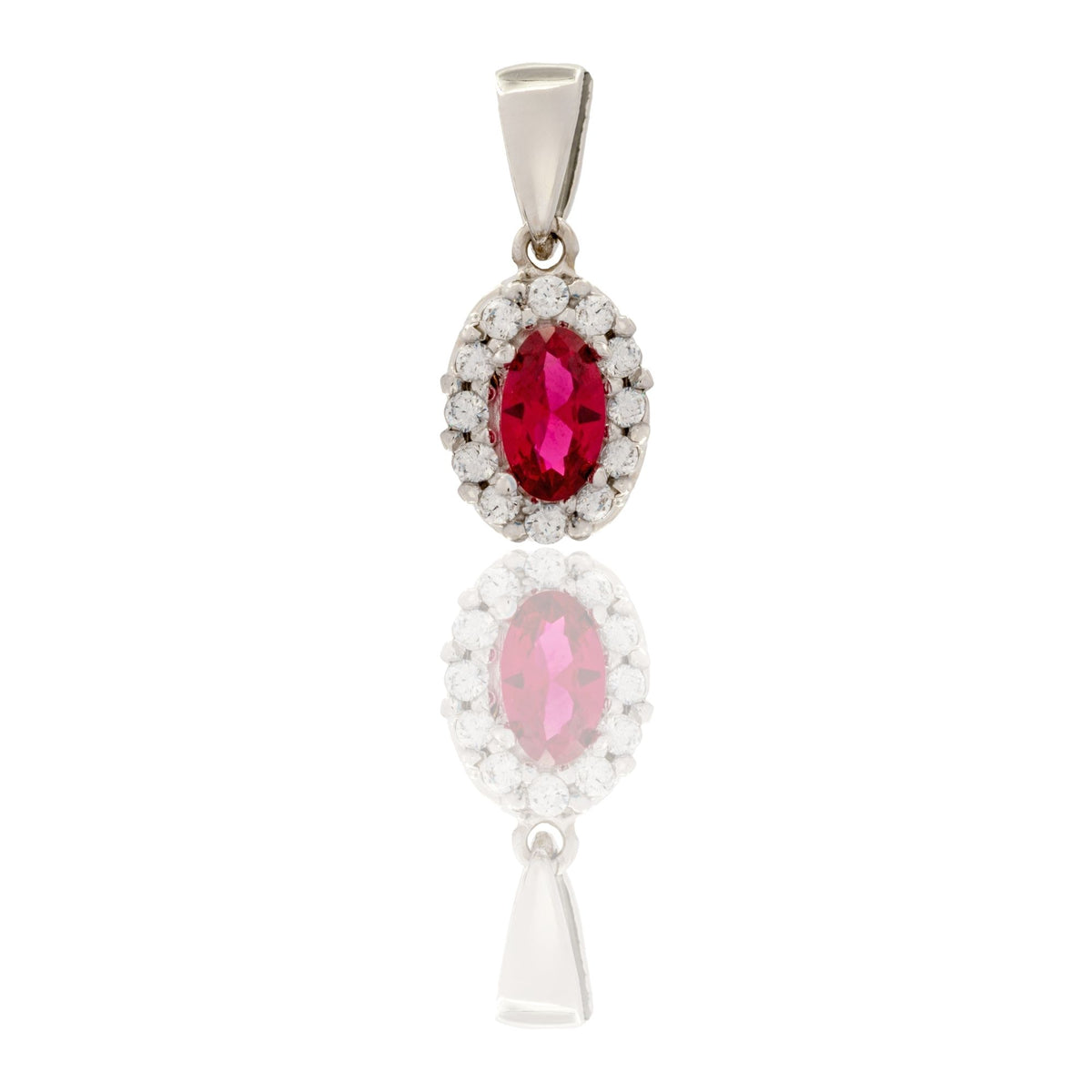 Ciondolo Oro Bianco Oro 18 carati Modello Kate Centro E Contorno Zirconi Bianchi, Zircone Rosso cm.1,5
