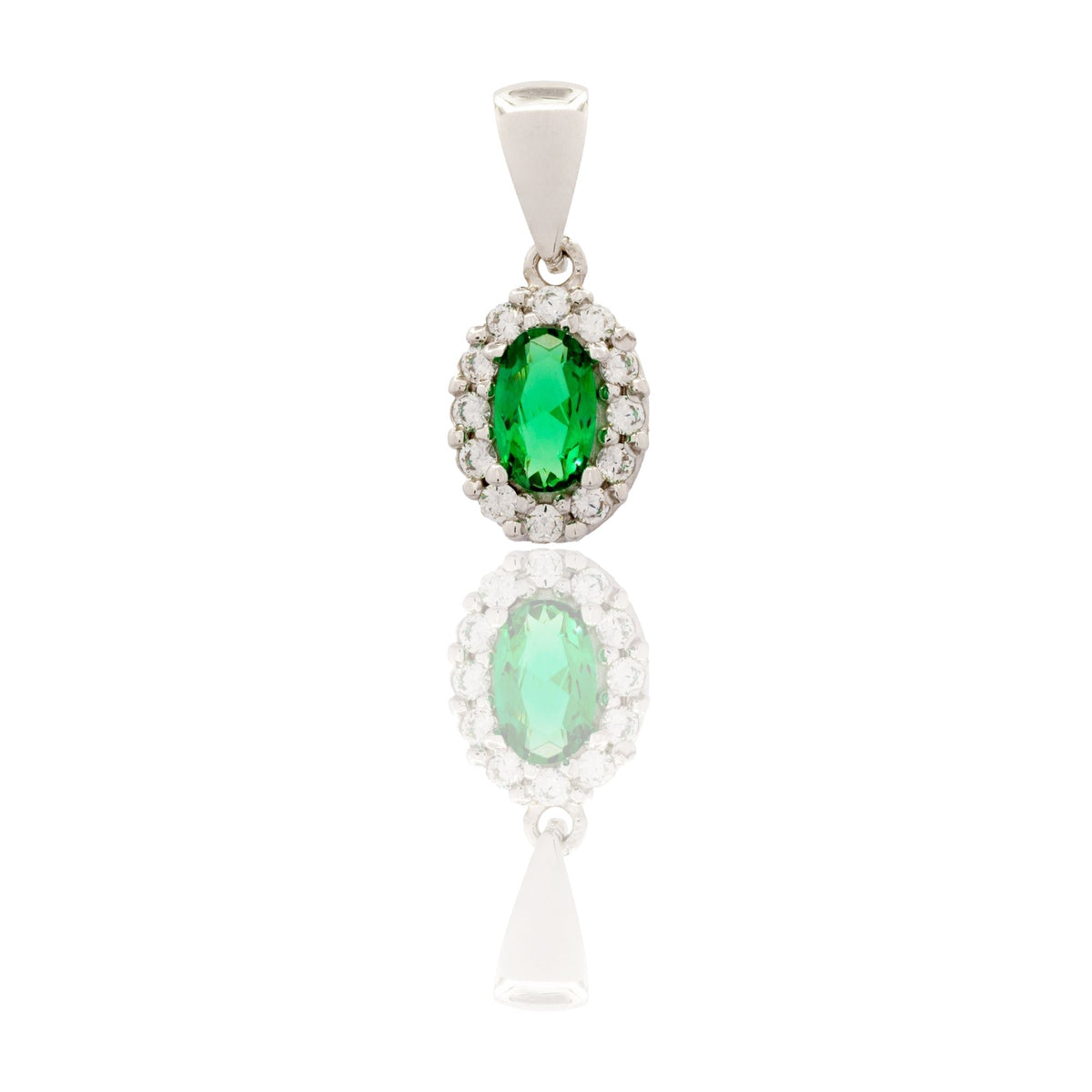 Ciondolo Oro Bianco Oro 18 carati Modello Kate Centro E Contorno Zirconi Bianchi, Zircone Verde cm.1,5