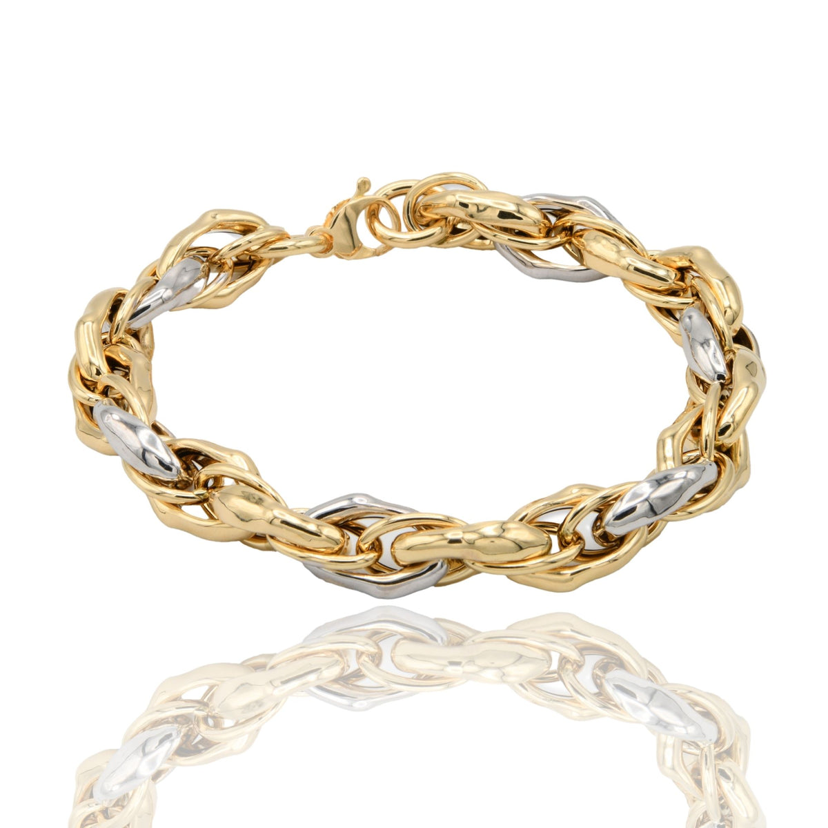Bracciale Oro Giallo Oro Bianco Oro 18 carati Catena Intrecciata Solo Oro