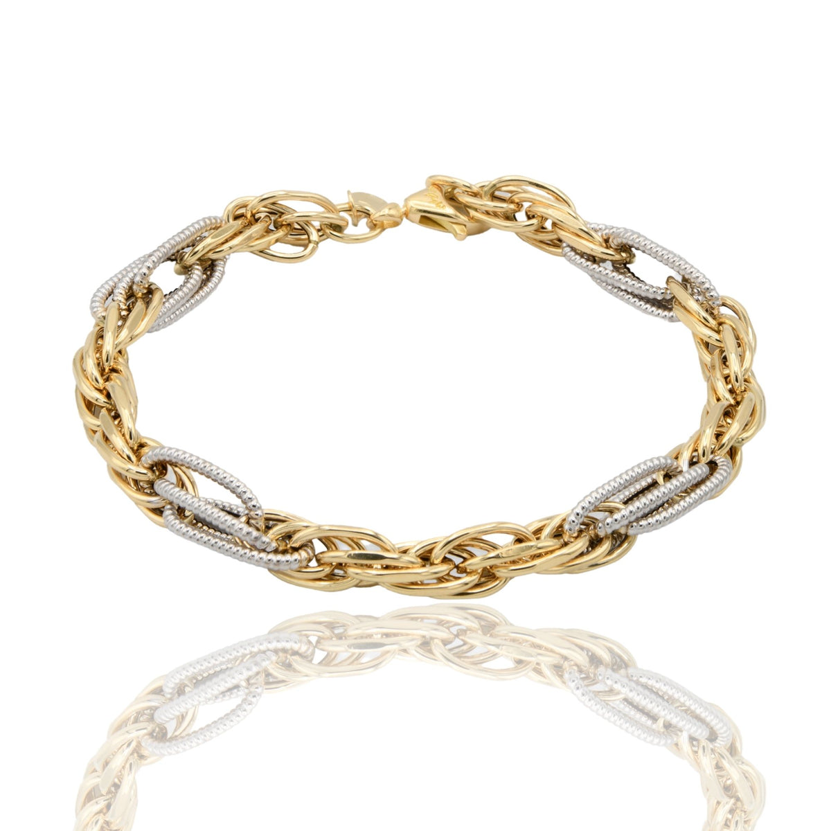 Bracciale Oro Giallo Oro Bianco Oro 18 carati Catena Intrecciata Solo Oro