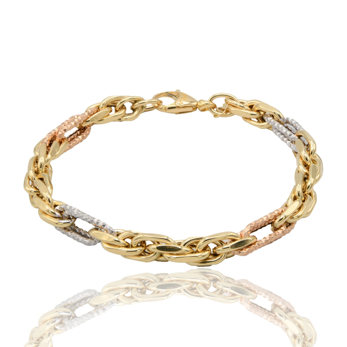 Bracciale Oro Giallo Oro Bianco Oro 18 carati Catena Intrecciata Solo Oro