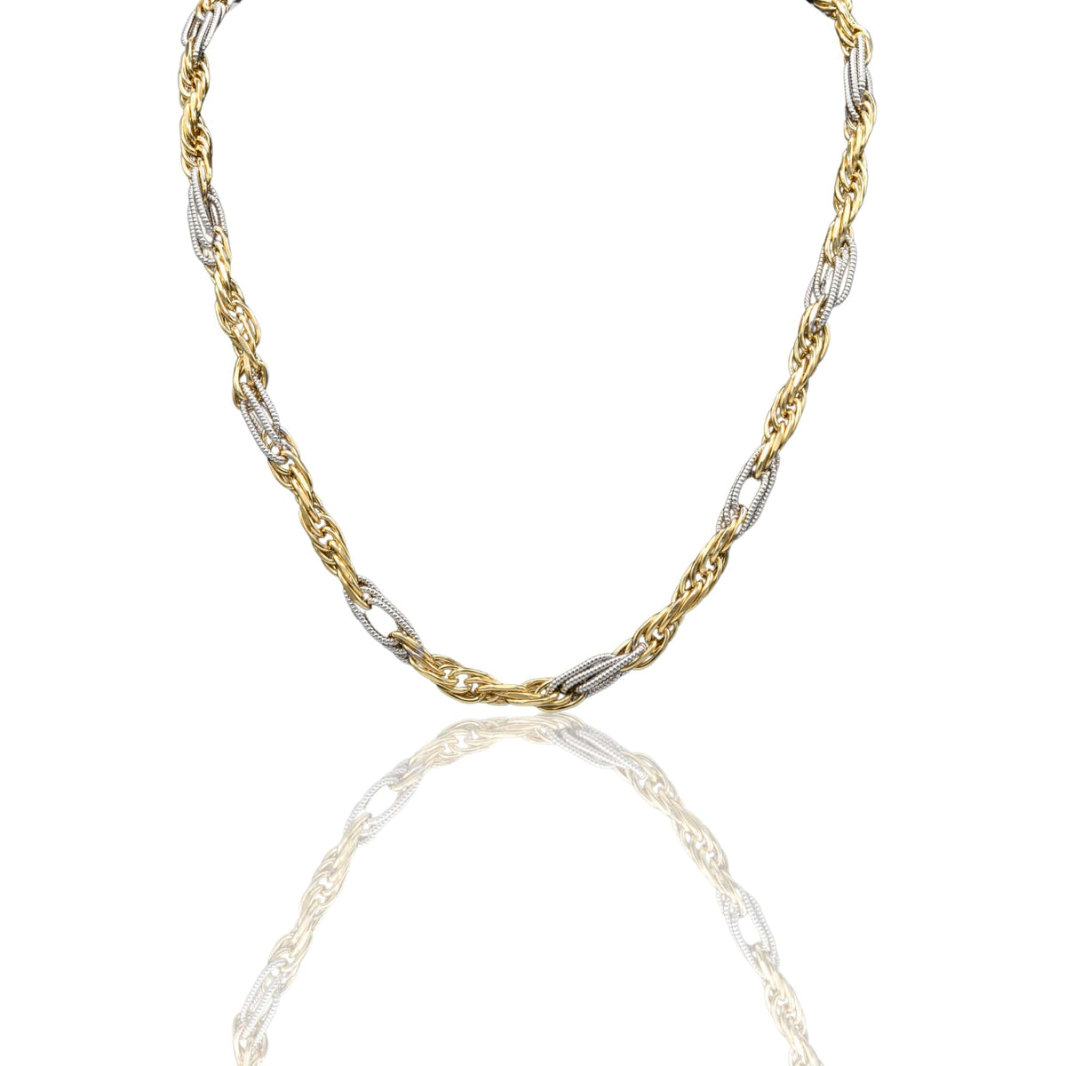 Collana Oro Giallo Oro Bianco Oro 18 carati Catena Maglia Intrecciata Solo Oro