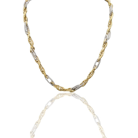Collana Oro Giallo Oro Bianco Oro 18 carati Catena Maglia Intrecciata Solo Oro