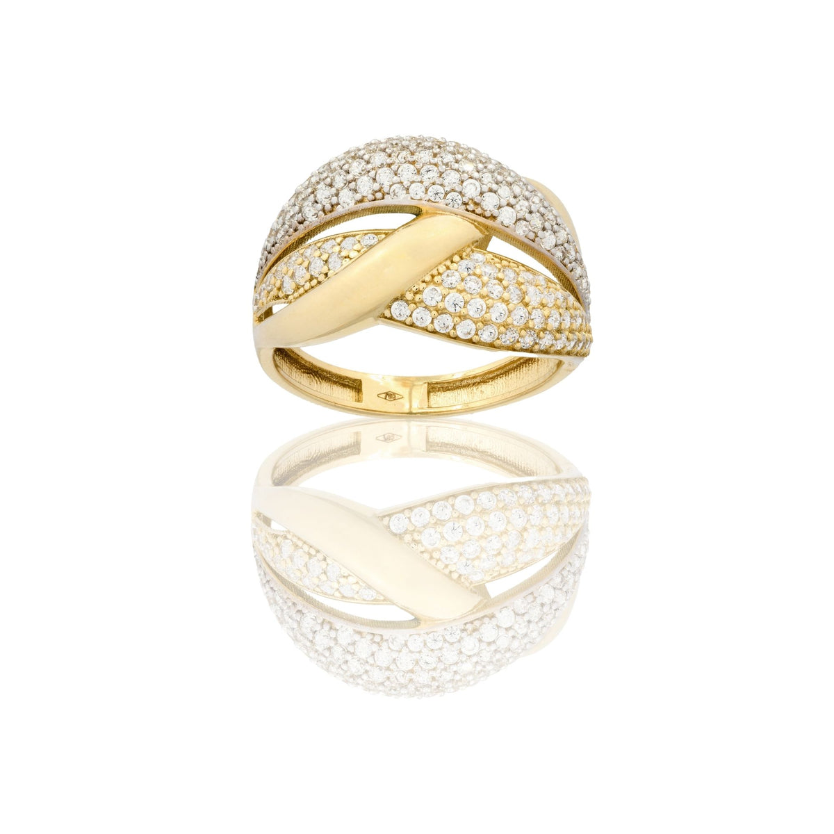 Anello Oro Giallo Oro Bianco Oro 18 carati Fasce Zirconi Bianchi