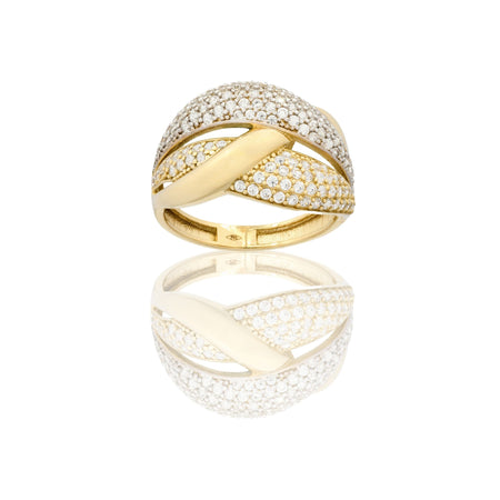 Anello Oro Giallo Oro Bianco Oro 18 carati Fasce Zirconi Bianchi