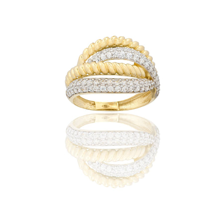 Anello Oro Giallo Oro Bianco Oro 18 carati Fasce Zirconi Bianchi