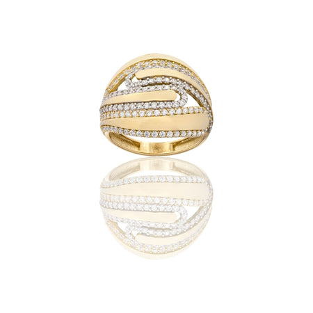 Anello Oro Giallo Oro Bianco Oro 18 carati Fasce Zirconi Bianchi