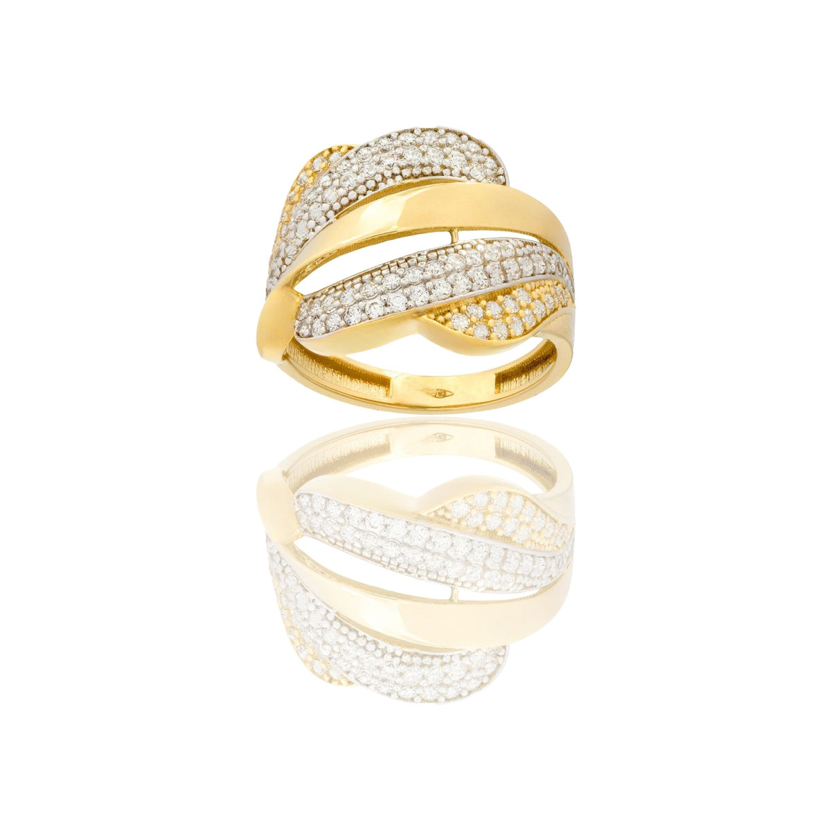 Anello Oro Giallo Oro Bianco Oro 18 carati Fasce Zirconi Bianchi
