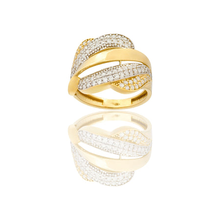 Anello Oro Giallo Oro Bianco Oro 18 carati Fasce Zirconi Bianchi