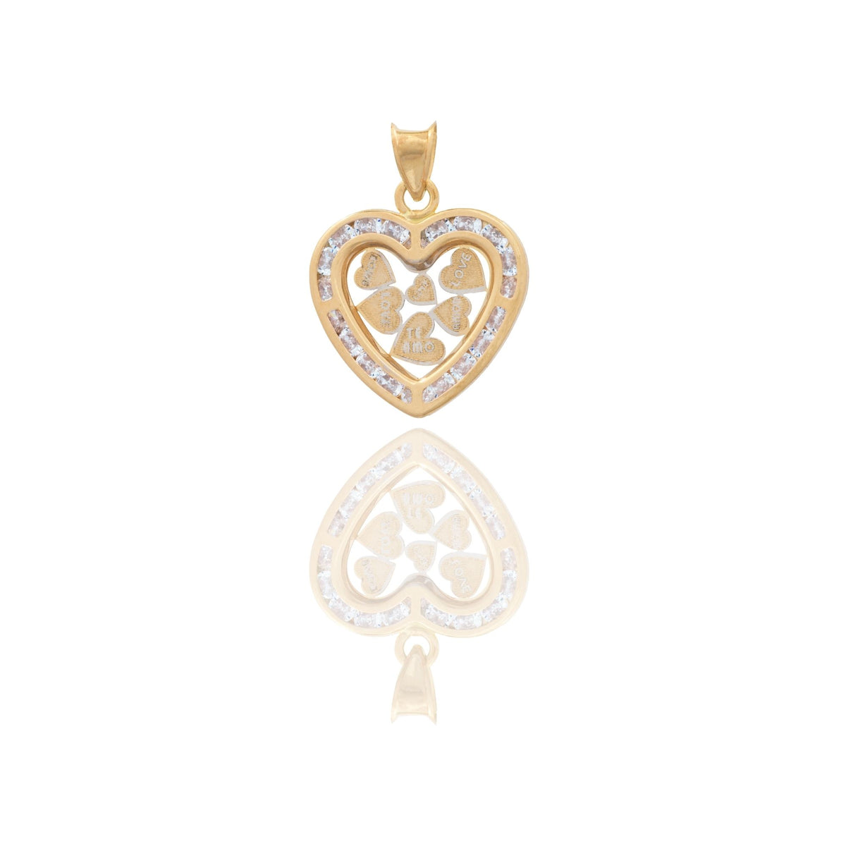 Ciondolo Oro Giallo Oro Bianco Oro 18 carati Cuore Traforato Zirconi Bianchi