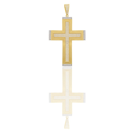 Ciondolo Oro Giallo Oro Bianco Oro 18 carati Croce Curva Zirconi Bianchi