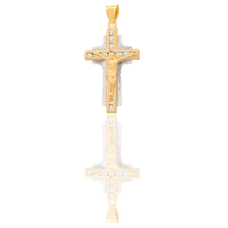 Ciondolo Oro Giallo Oro Bianco Oro 18 carati  Croce Con Cristo Zirconi Bianchi
