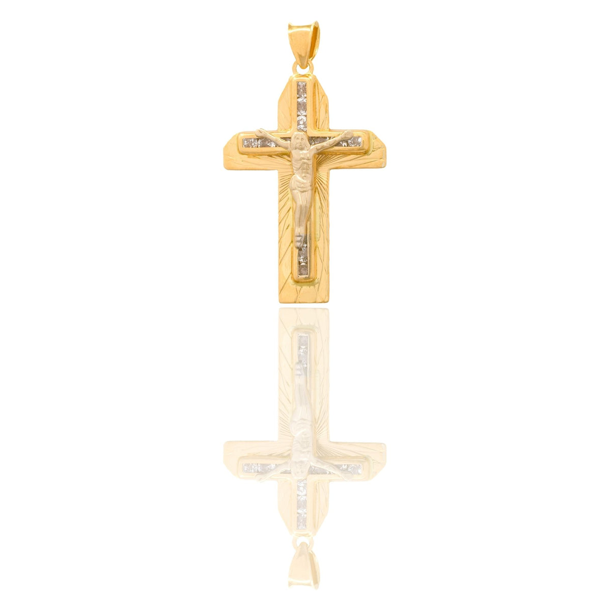 Ciondolo Oro Giallo Oro 18 carati  Croce Con Cristo Zirconi Bianchi
