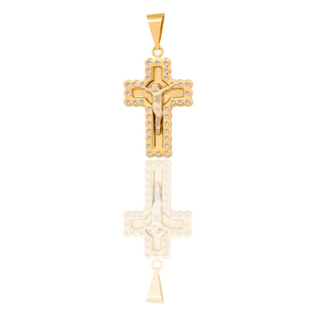 Ciondolo Oro Giallo Oro 18 carati  Croce Con Cristo Zirconi Bianchi