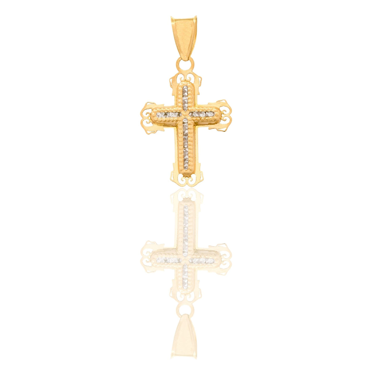 Ciondolo Oro Giallo Oro 18 carati  Croce Con Cristo Zirconi Bianchi cm.2,3