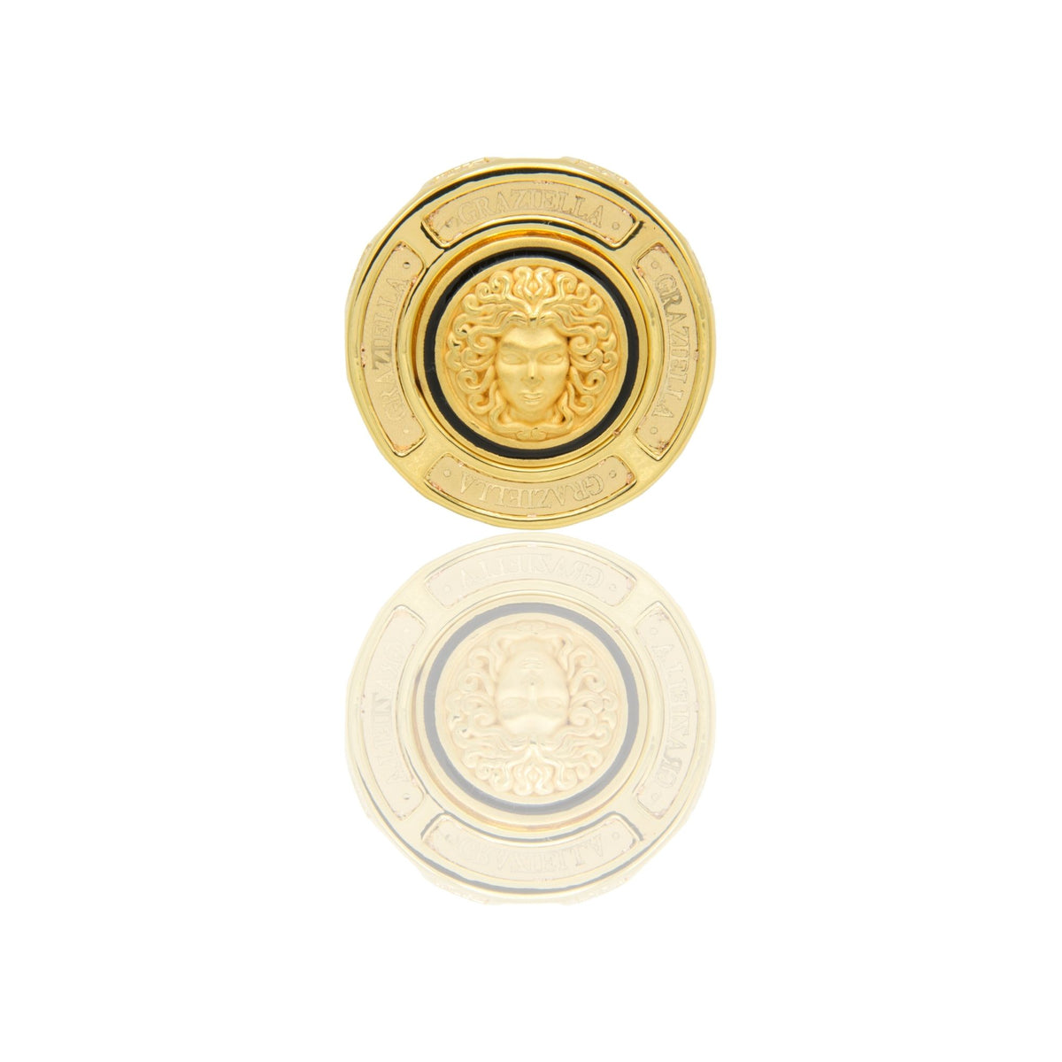Anello Oro Giallo Oro 18 carati  Groumette  Volto Medusa Smalti nero