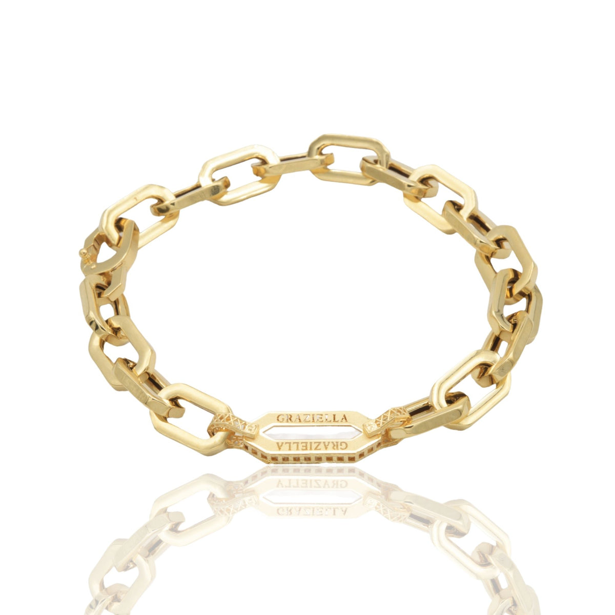 Bracciale Oro Giallo Oro 18 carati Maglia Catena Squadrata  Madreperla cm. 20