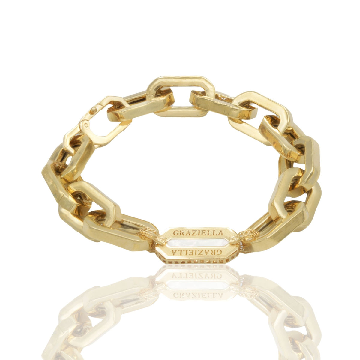 Bracciale Oro Giallo Oro 18 carati Maglia Catena Squadrata  Madreperla