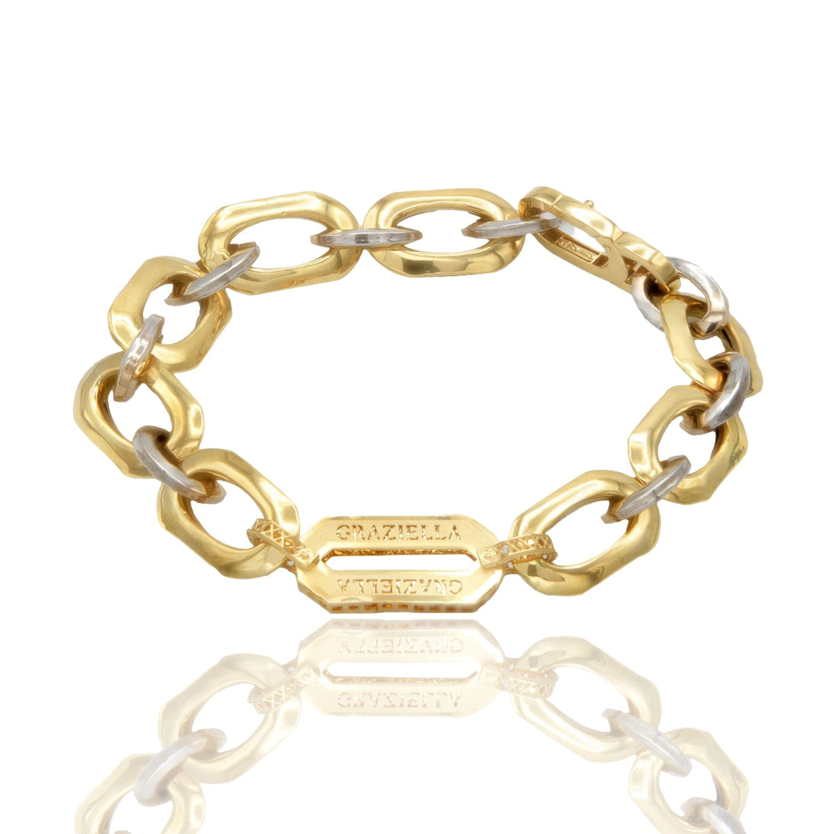 Bracciale Oro Giallo Oro Bianco Oro 18 carati Maglia Catena Ovale    Madreperla