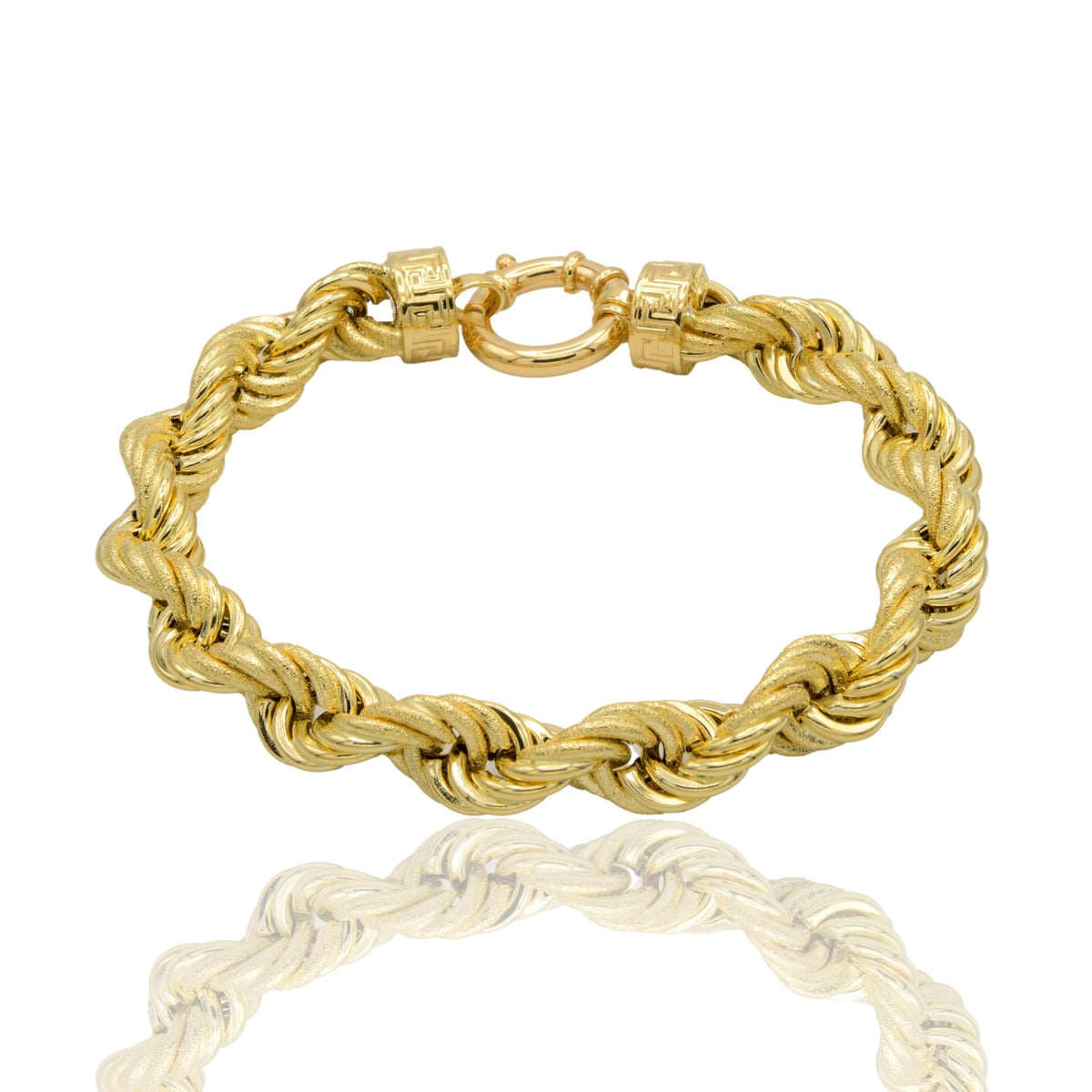 Bracciale Oro Giallo Oro 18 carati  Corda Terminali Con Greca  Solo Oro spess. mm. 10