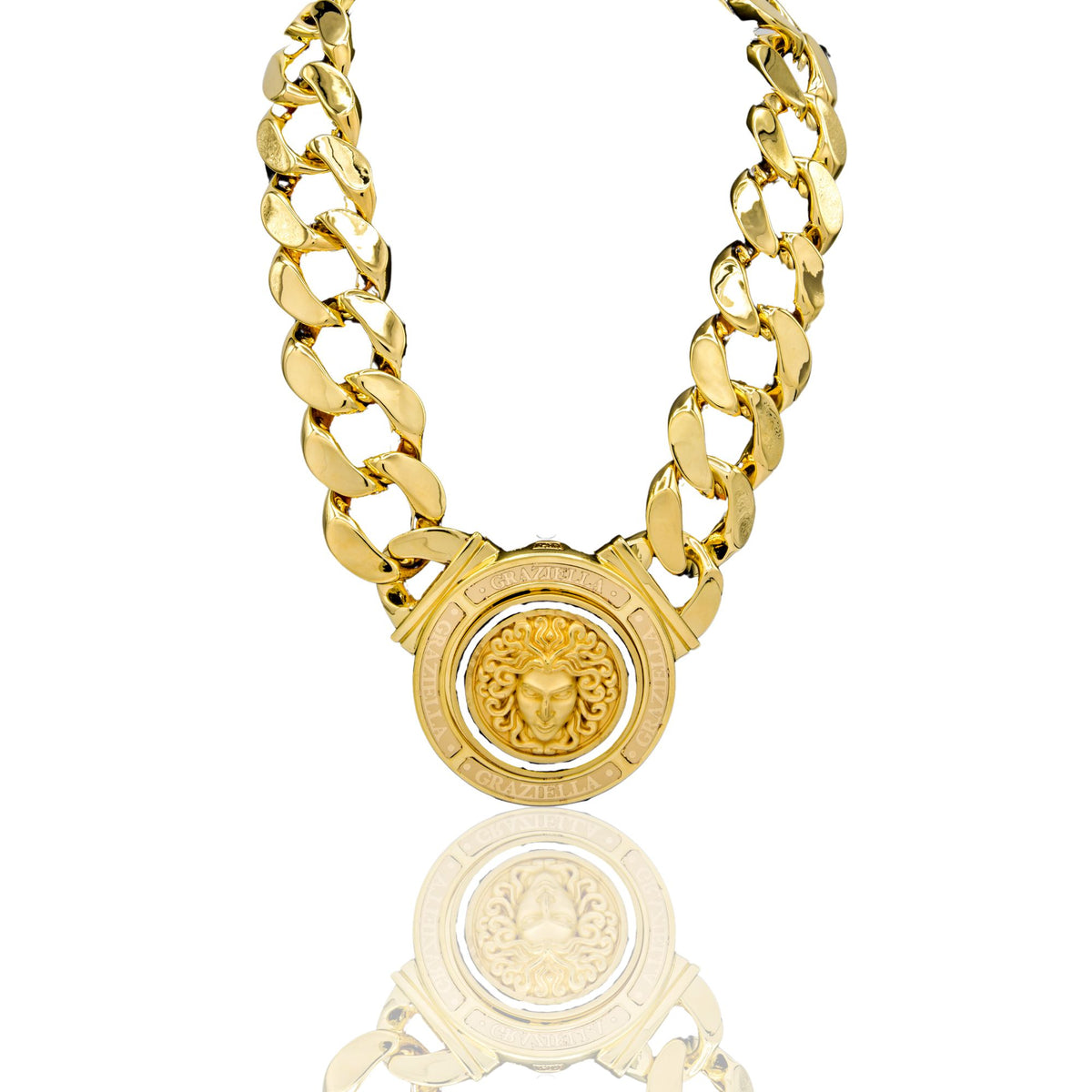 Collana Oro Giallo Oro 18 carati Groumette Con  Testa Medusa Solo Oro